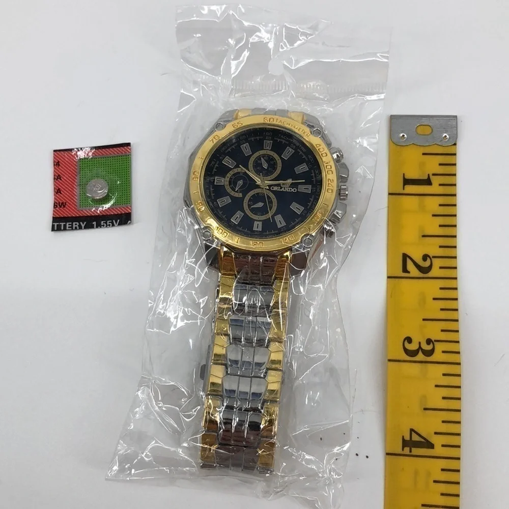 Mens Casual Quartz Watch Gold and Silver Tone Wrist Band
